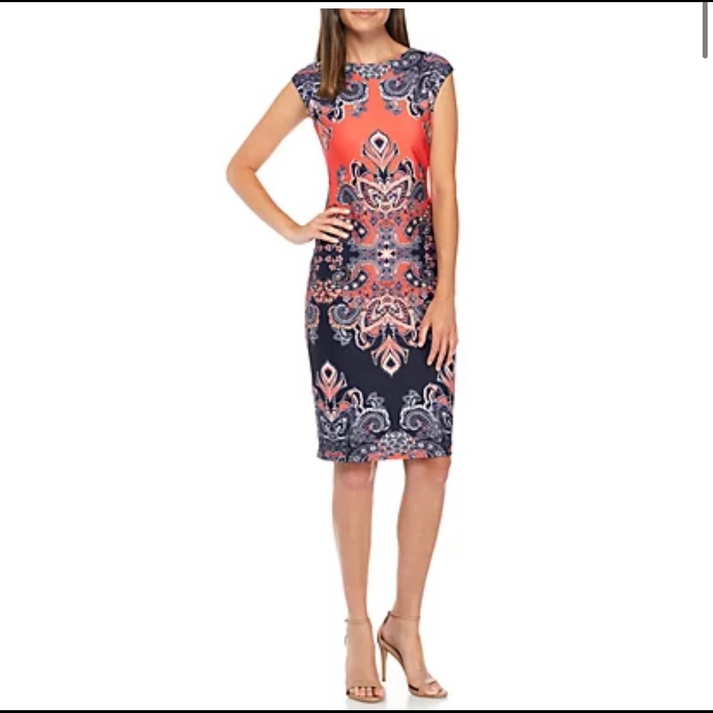 Vince Camuto Scuba Paisley Print Midi Sheath Dress
